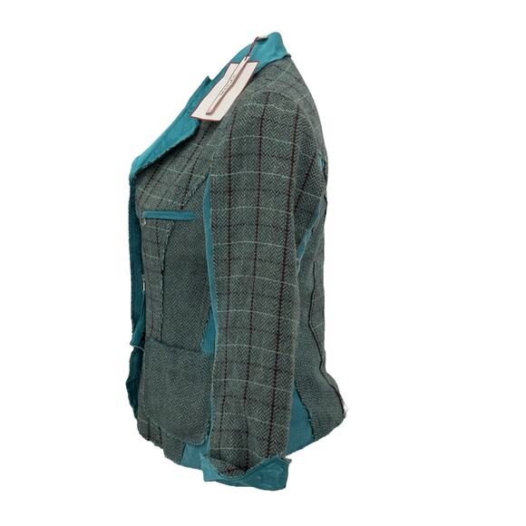 Max & Co Patchwork Blazer Wool Mohair Women 10 Blue Plaid Preppy Steampunk NEW - Picture 9 of 15